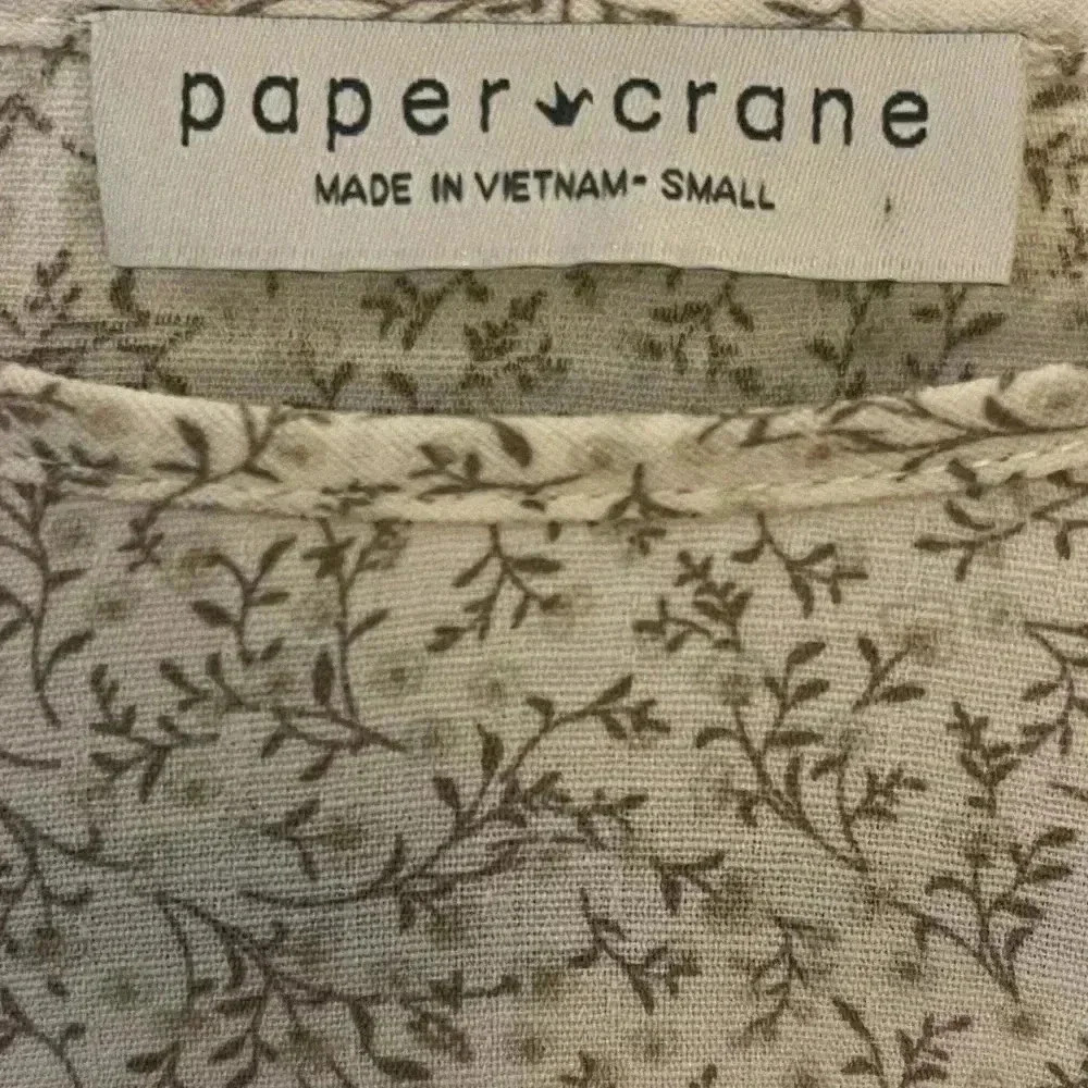 Paper Crane mixed media baby doll short sleeve top green floral small - Picture 6 of 9